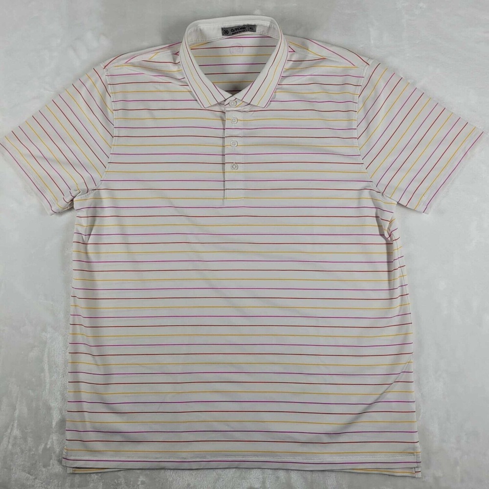 G/Fore Polo Shirt Men's XL White Multicolor Striped Golf‎ Comfort Casual